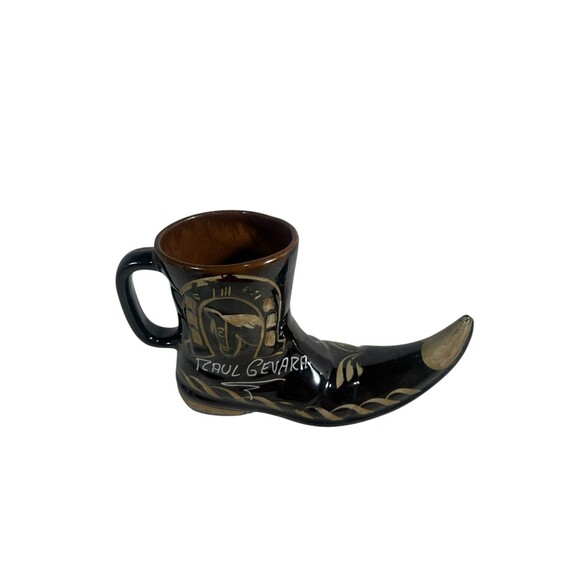 Cowboy Boot Mug Or Vase With Handle Hand Painted Artist Signed Made In Mexico - Picture 10 of 11